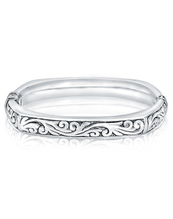 Closed Square Sterling Silver Paisley Bangle