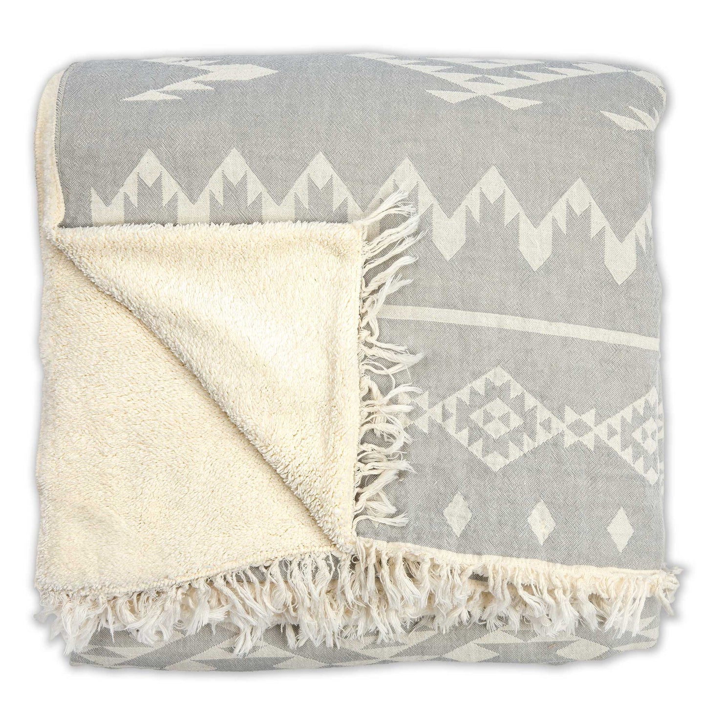 Fleece Lined Throw Atlas - Light Grey