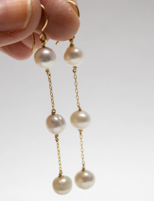 Maisie Triple Pearl Chain Dangle Earrings