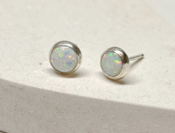 Opal Silver Stud Earrings