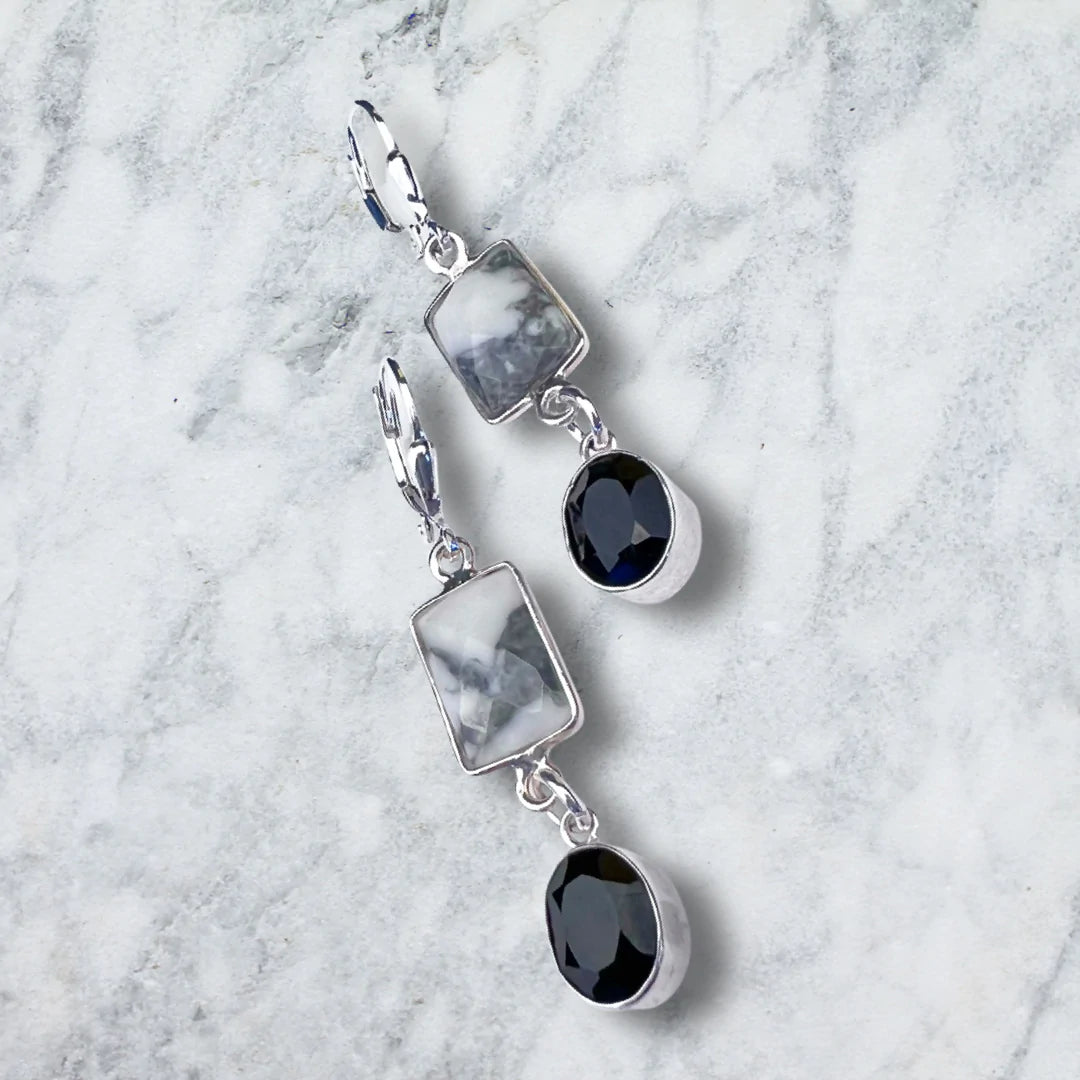 Boucles d'Oreilles Raza Howelite &amp; Onyx Noir