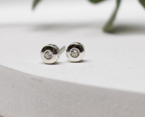 Round Studs with Black Topaz