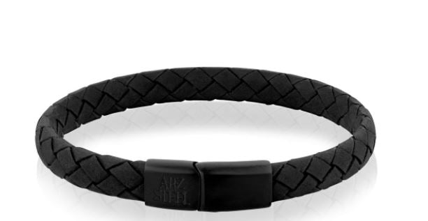 Bracelet plat en cuir noir sz 8.5