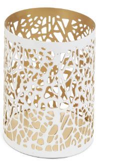 Lampe-tempête en métal blanc et or petit