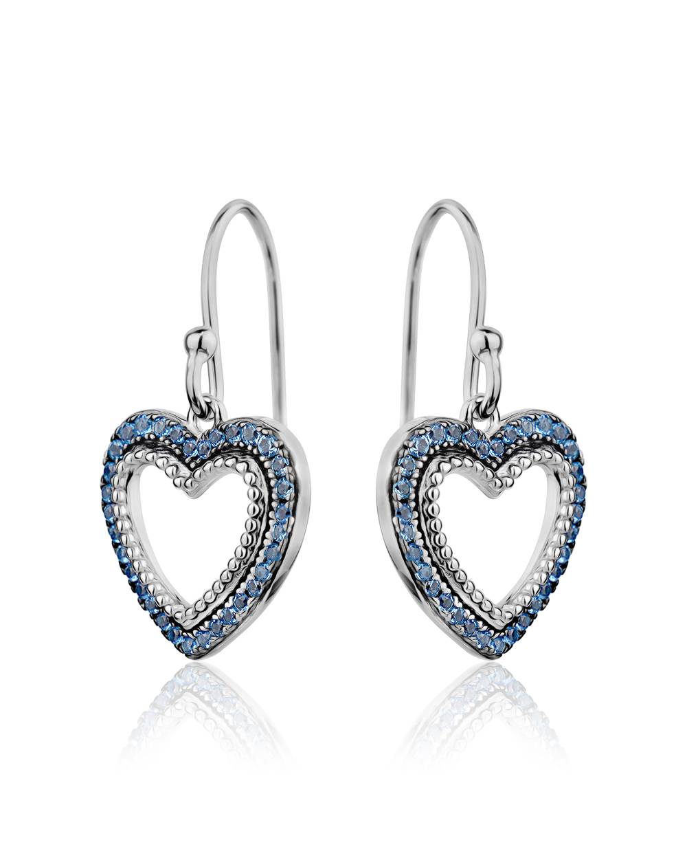 Heart Earrings with Blue Cubic Zirconia